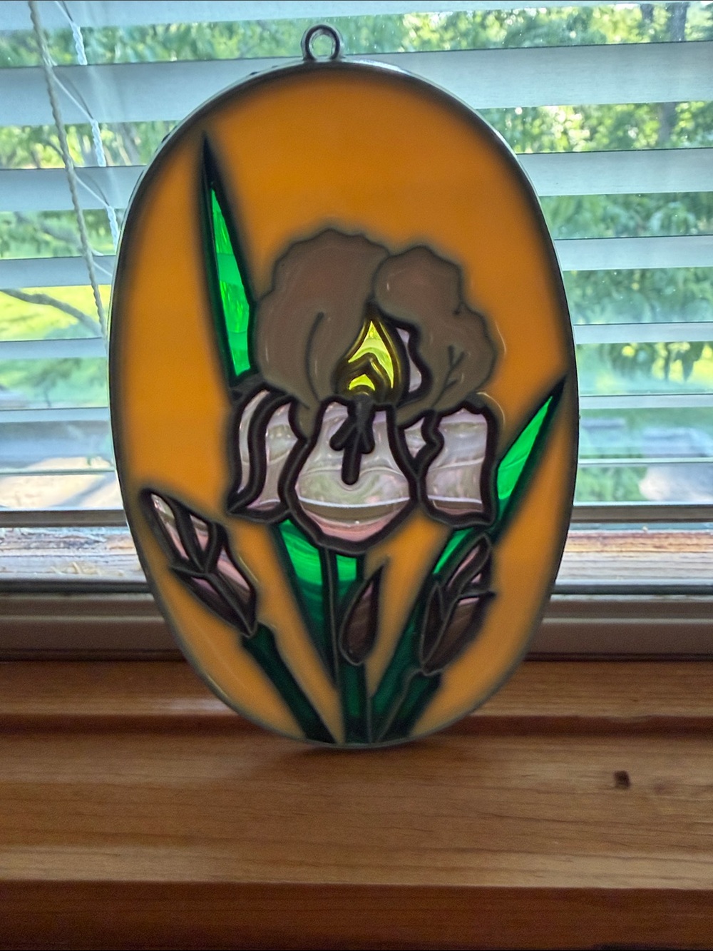 Handcrafted Yellow and Green Stained Glass Iris Panel - Home Art